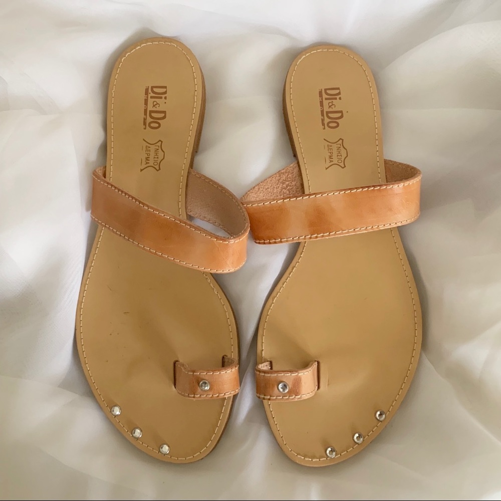 NWOT Handmade Leather Blinged-Up Sandals